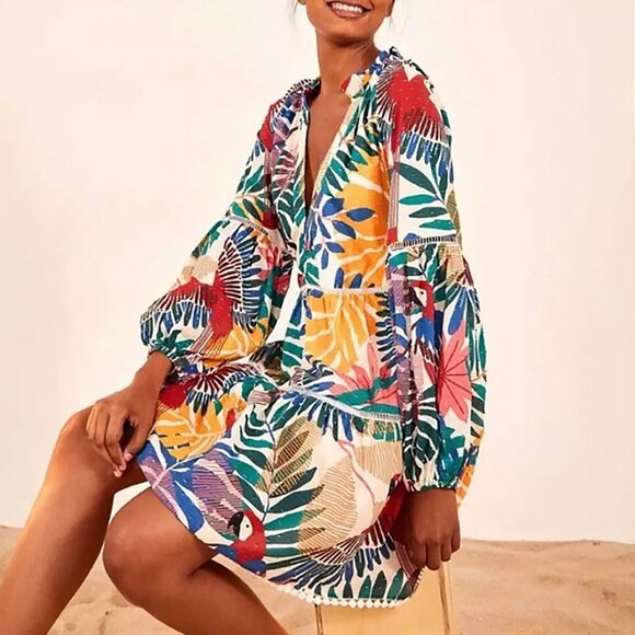 Farm Rio Off White Macaw Mini Dress NWOT - Picture 2 of 16